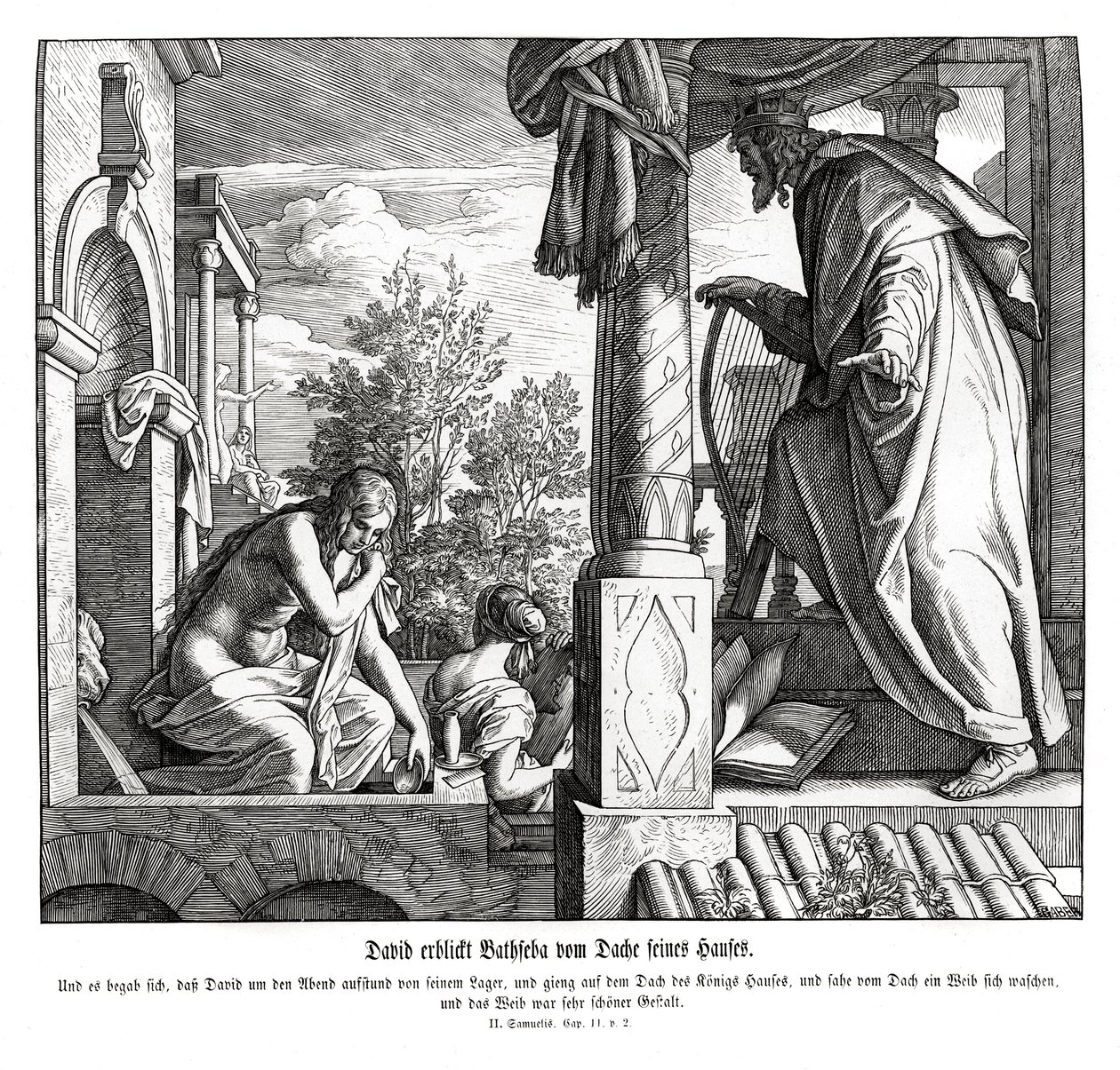 David voit Bethsabée sur le toit, 2 Samuel - Julius Schnorr von Carolsfeld