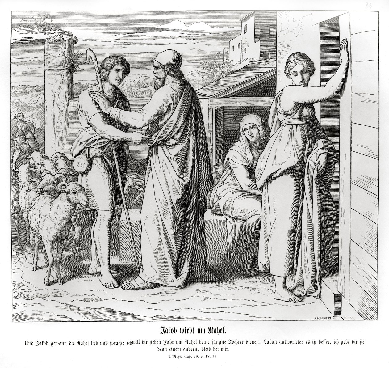 Jacob demande Rachel en mariage, Genèse - Julius Schnorr von Carolsfeld