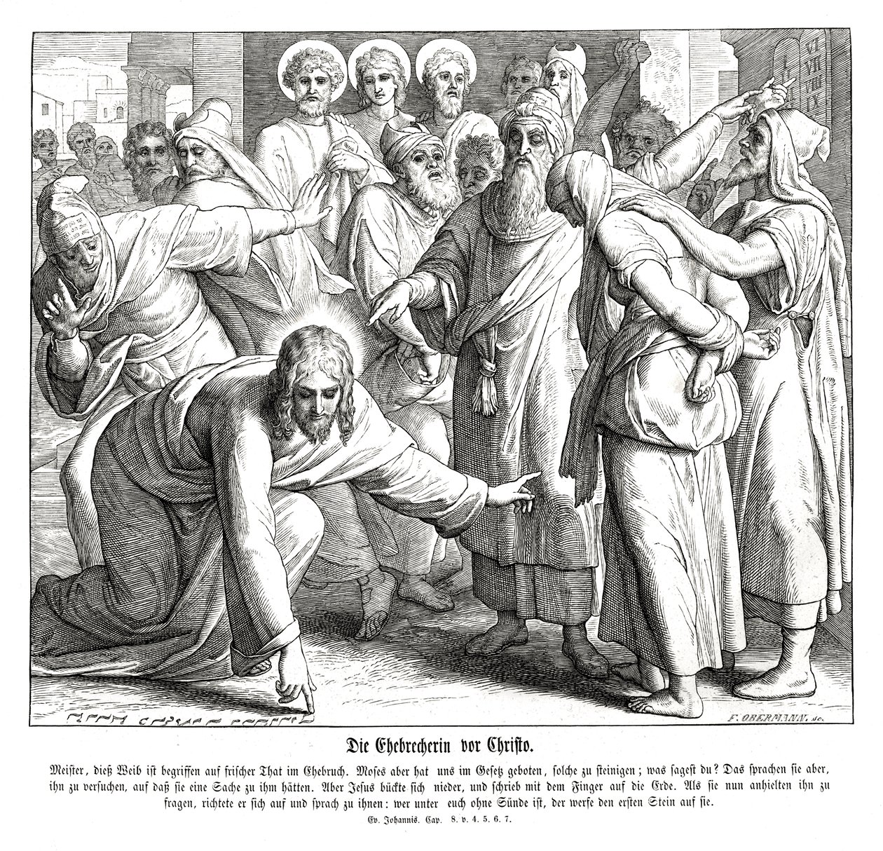 Jésus et la femme adultère, Évangile de Jean - Julius Schnorr von Carolsfeld