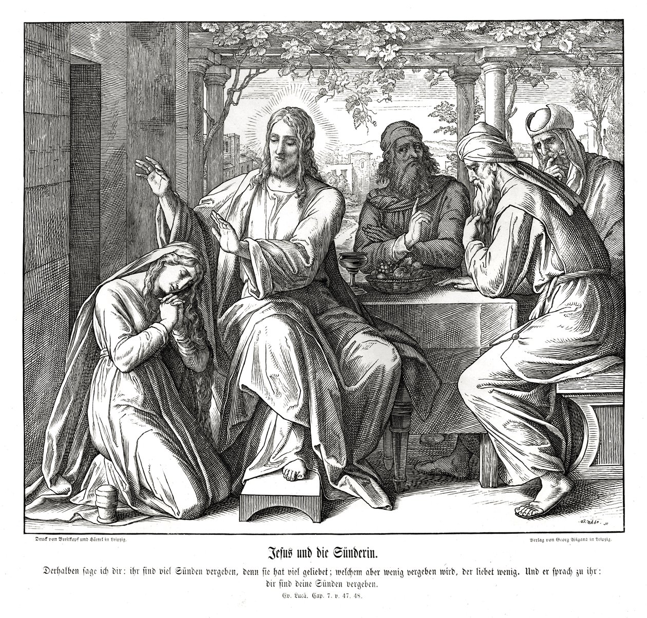 Jésus et la femme pécheresse, Évangile de Luc - Julius Schnorr von Carolsfeld