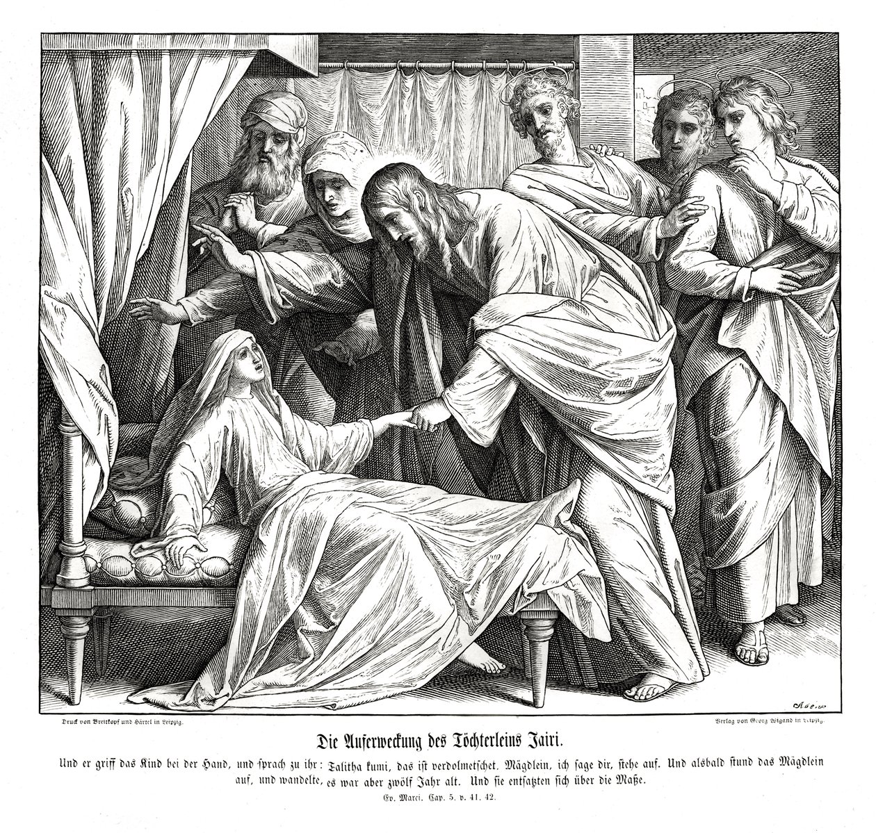 Jésus réveille la petite fille, Évangile de Marc - Julius Schnorr von Carolsfeld