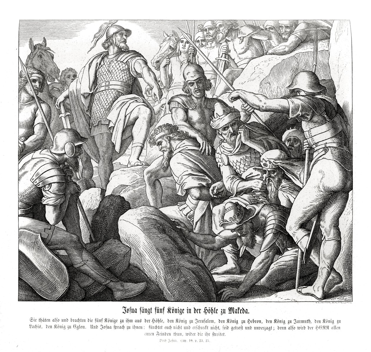 Josué capture cinq rois à Makkéda, Josué - Julius Schnorr von Carolsfeld