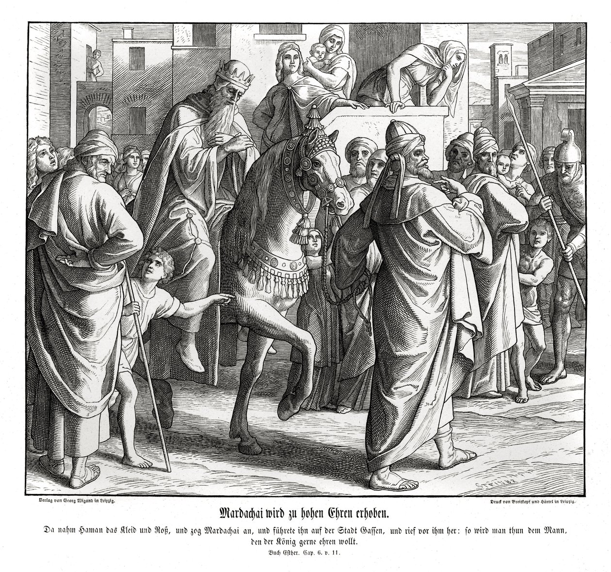 Mardochée est honoré par le roi, Esther - Julius Schnorr von Carolsfeld