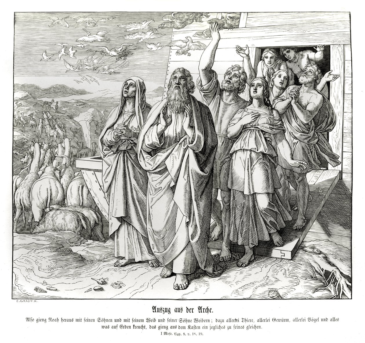 Noé et sa famille après le déluge, Genèse - Julius Schnorr von Carolsfeld