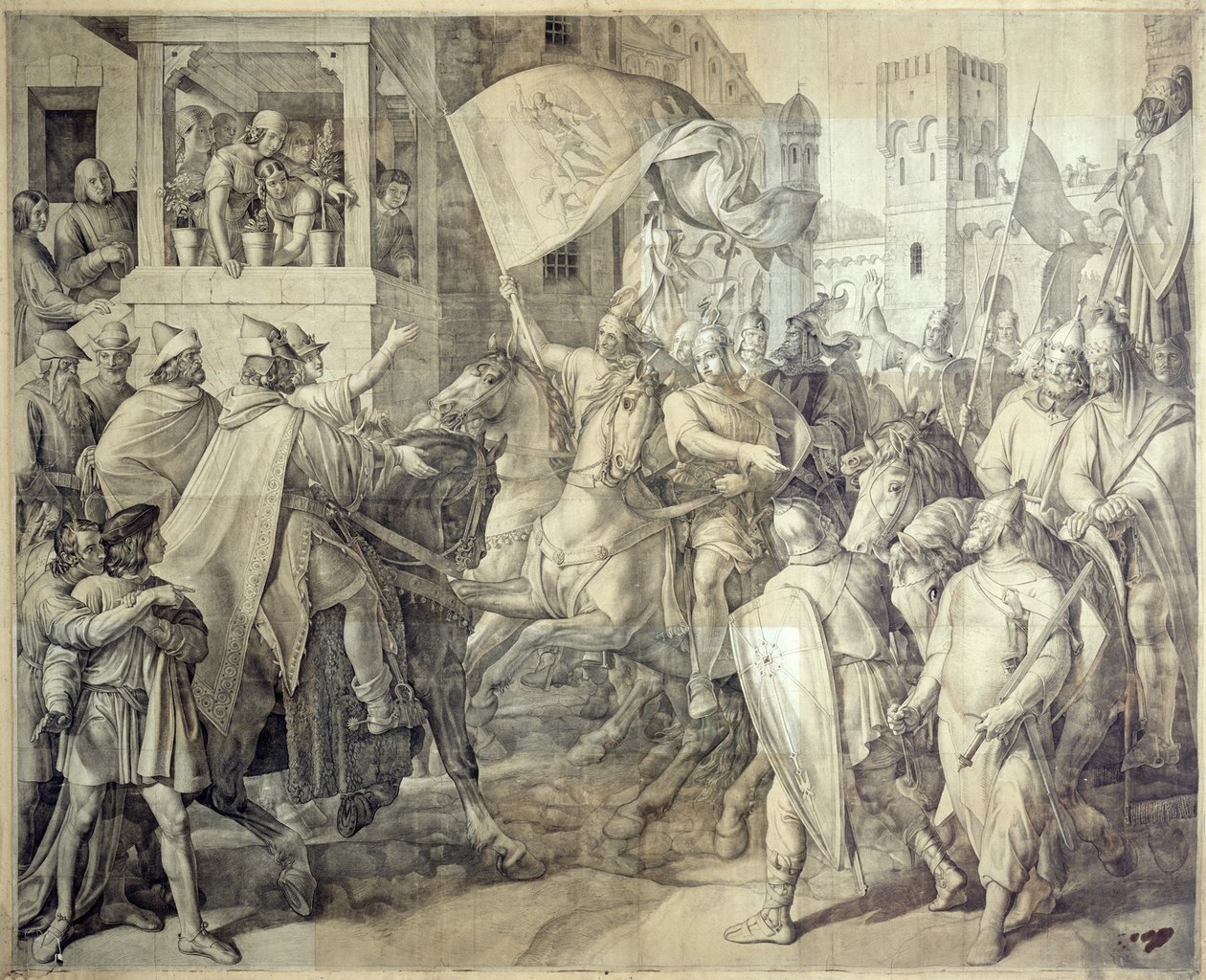 Le retour de Siegfried de la guerre contre les Saxons. Carton pour les fresques des Nibelungen dans le Königsbau de la Résidence de Munich - Julius Schnorr von Carolsfeld
