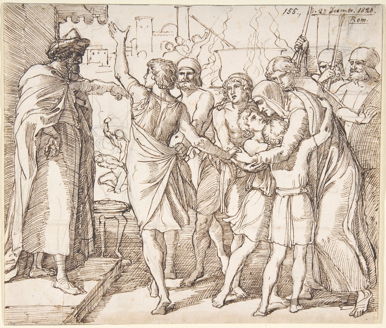 Le martyre des sept frères; verso : esquisse de deux hommes luttant (?) - Julius Schnorr von Carolsfeld