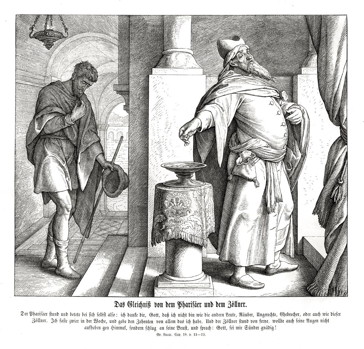 Le pharisien et le publicain, Évangile de Luc - Julius Schnorr von Carolsfeld
