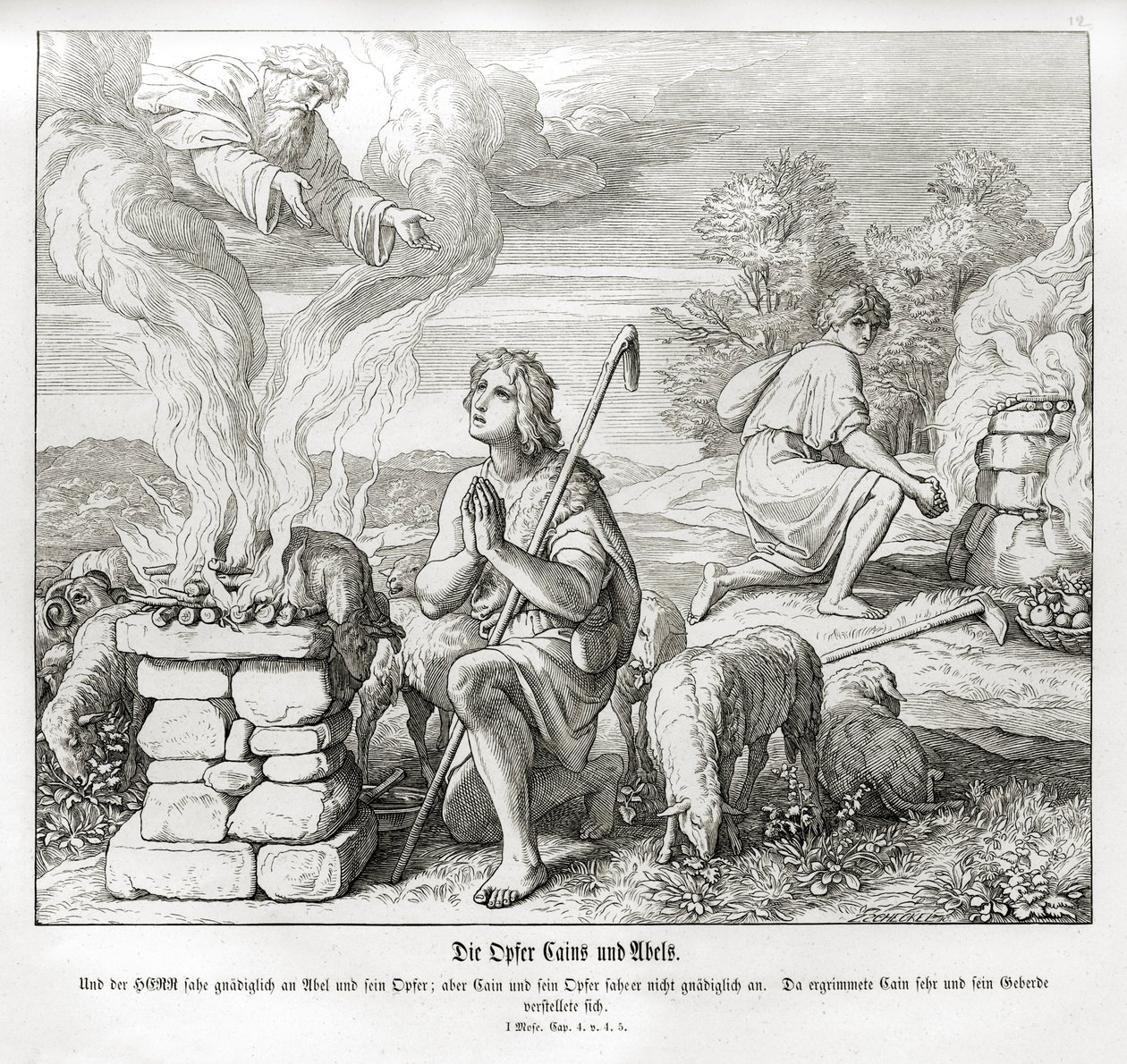 Les offrandes de Caïn et Abel, Genèse - Julius Schnorr von Carolsfeld
