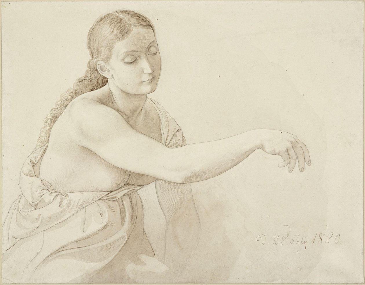 Figure féminine à mi-corps aux cheveux dénoués - Julius Schnorr von Carolsfeld