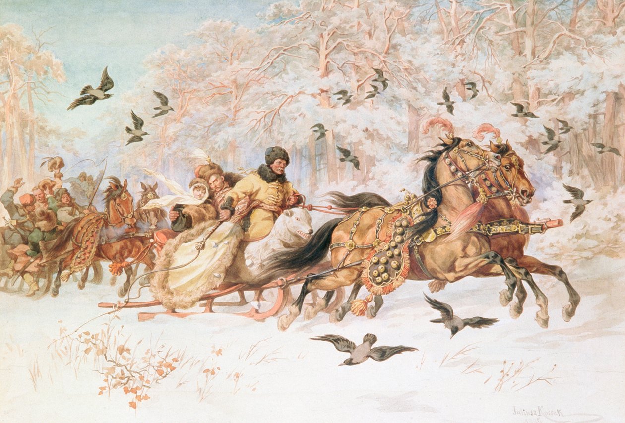 Olenka et Kmicic à Kulig, vers 1887 - Juliusz Fortunat Kossak