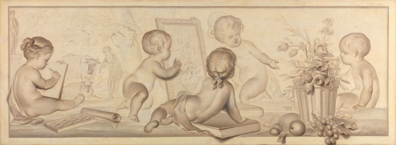 Six putti avec fleurs et fruits et attributs de l