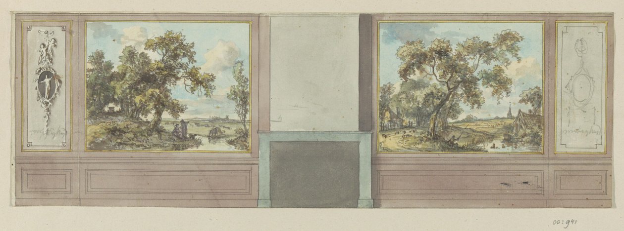 Dessin préparatoire pour un mur de pièce avec cheminée - Jurriaan Andriessen