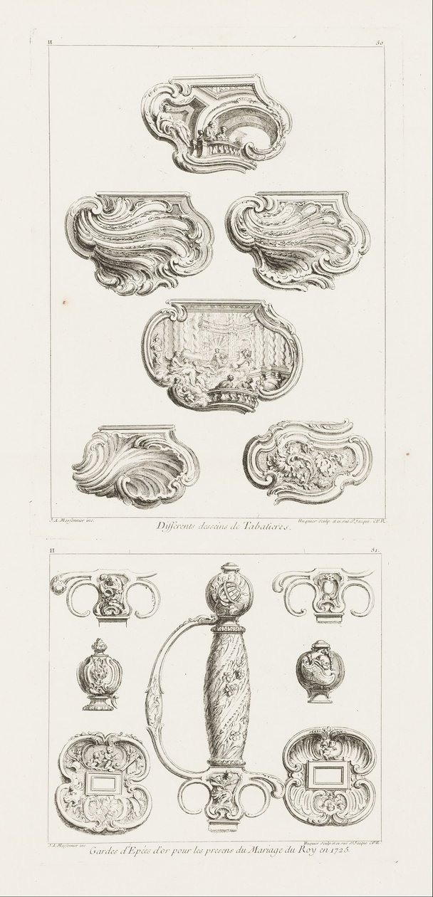 Différents dessins de tabatières, deuxième planche - Juste Aurèle Meissonnier