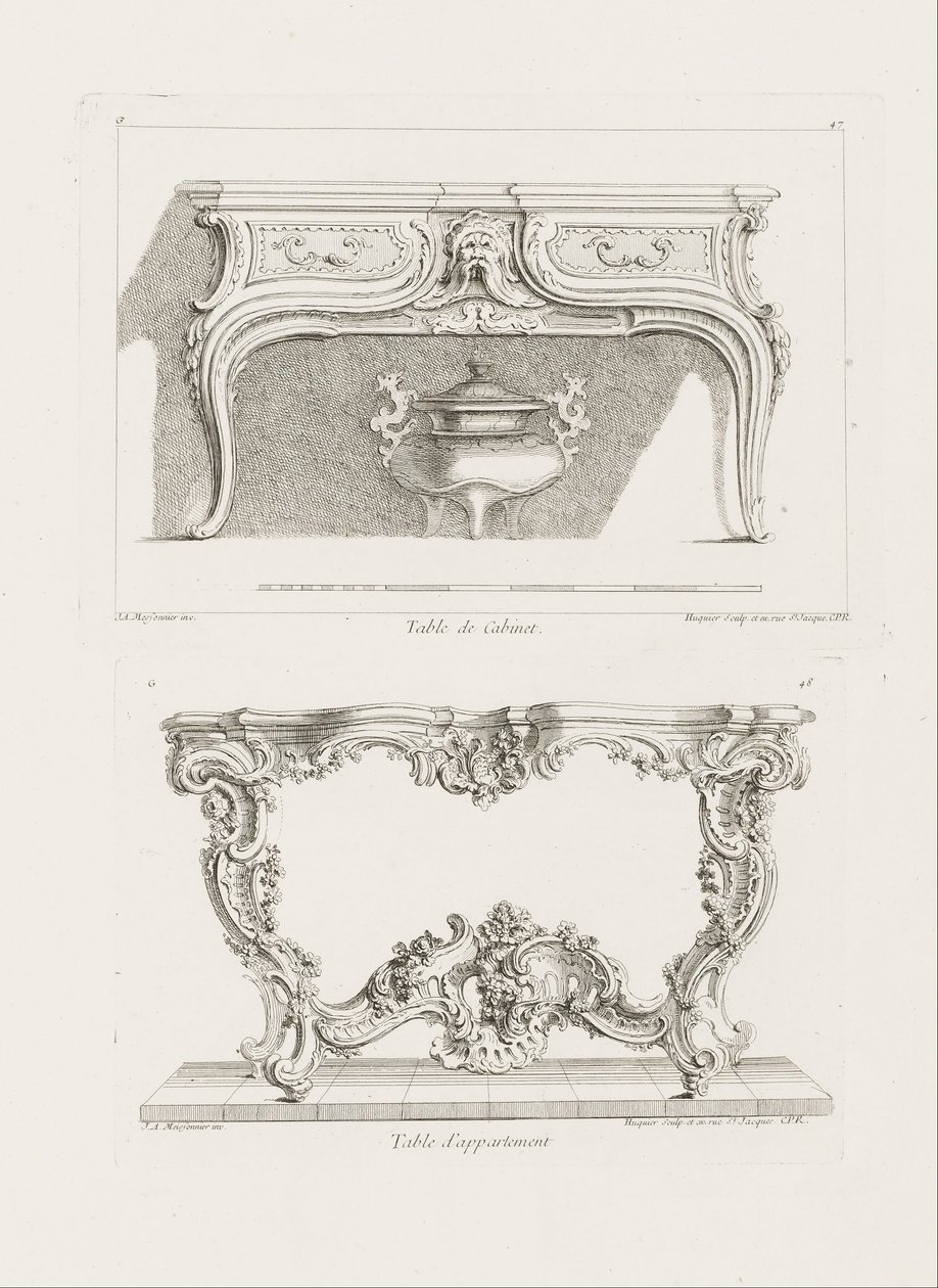 Table de cabinet, 6e planche (Étude pour une table), pl. 47 dans Oeuvre de Juste-Aurèle Meissonnier - Juste Aurèle Meissonnier