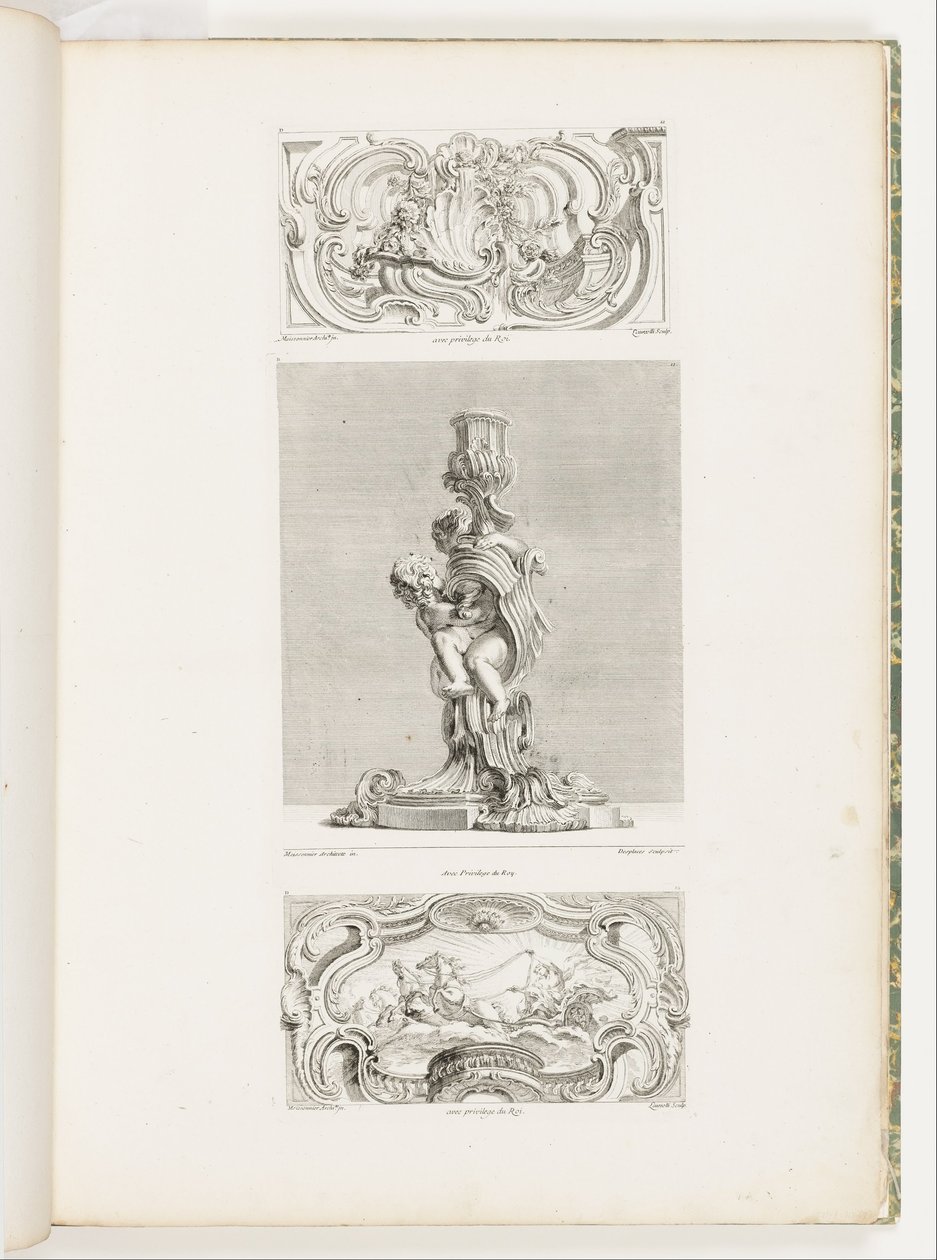 Panneau ornemental avec fontaine de coquillages flanquée de guirlandes et volutes, pl. 22 dans Œuvre de Juste-Aurèle - Juste Aurèle Meissonnier