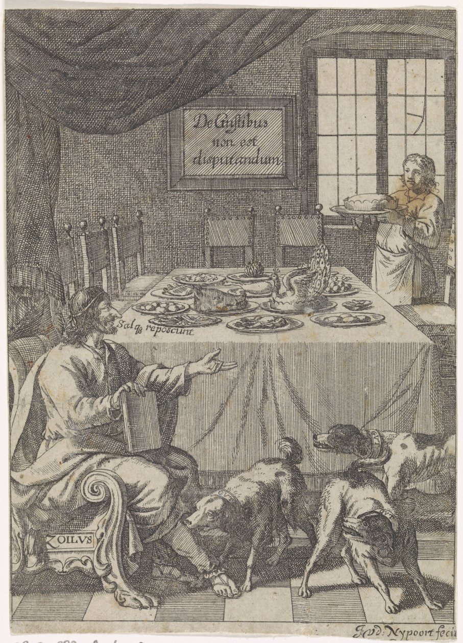 Zoilus assis à une table dressée - Justus van den Nijpoort