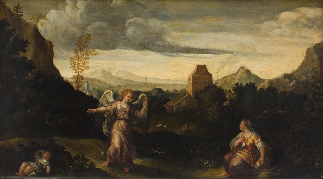 Paysage italien, au premier plan Hagar, Ismaël et un ange - KMS 560 Ubekendt
