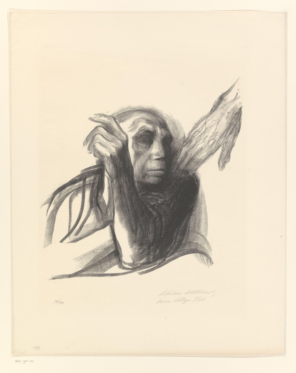 Käthe Kollwitz en vieille femme avec main sur l