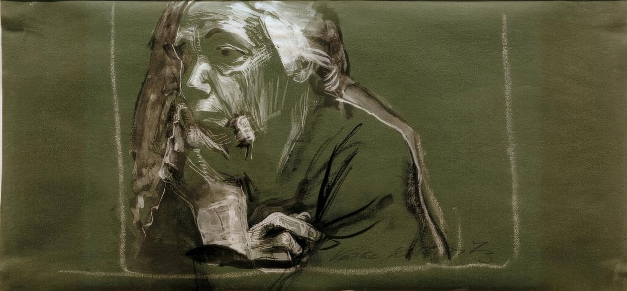 Autoportrait tourné à gauche avec la main au menton - Käthe Kollwitz