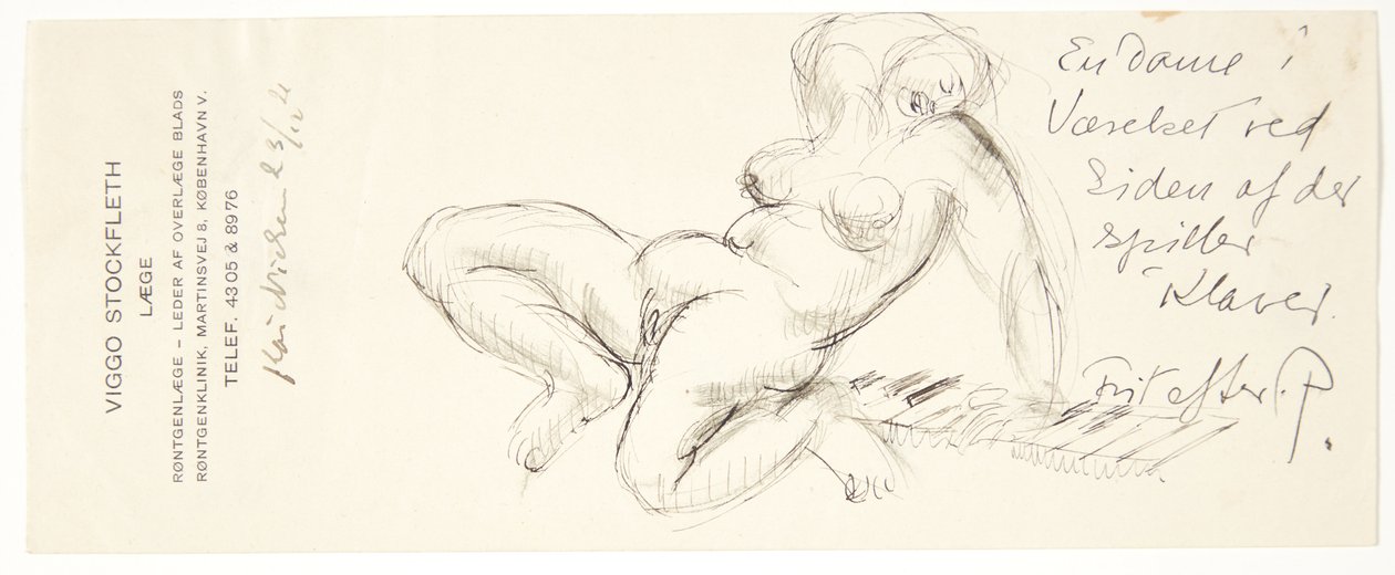 Jeune fille nue assise, appuyée sur les touches d