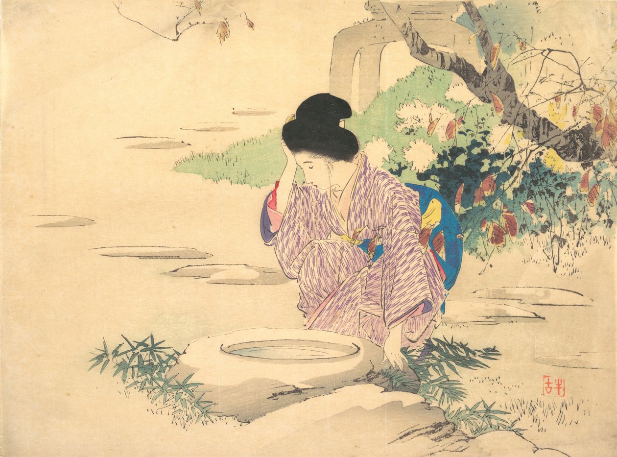 Femme dans un jardin, fin 19e-début 20e siècle - Kajita Hanko