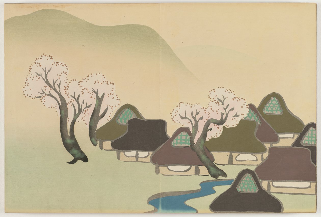 Fleurs de Cent Mondes (Momoyogusa) : Village Agricole au Printemps - Kamisaka Sekka