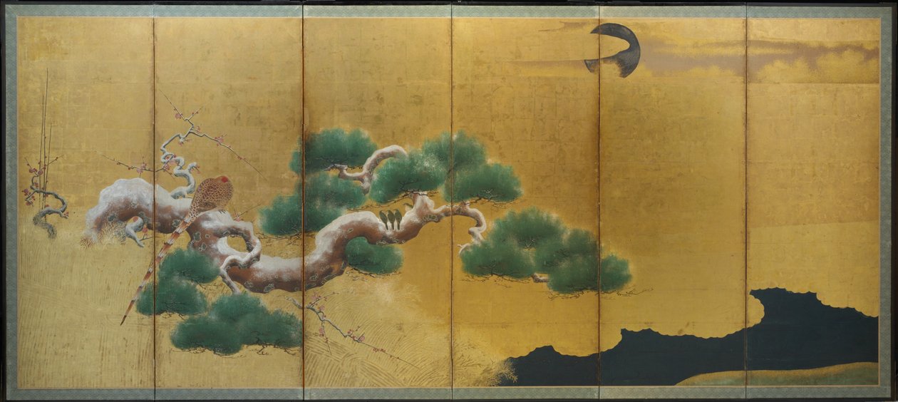 Faisan et pin, vers 1626 (encre, couleur et or sur papier) - Kano Koi