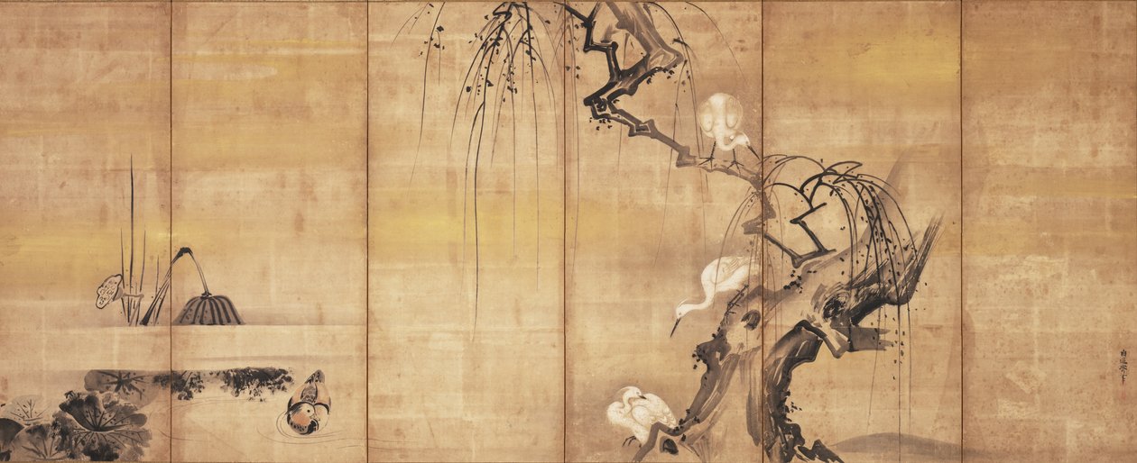 Oiseaux dans le paysage, première moitié du 17ème siècle - Kano Naonobu