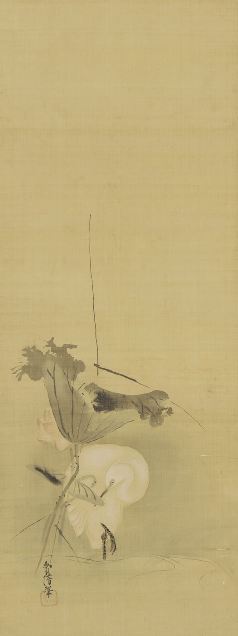 Héron et lotus, période Edo, milieu 17ème-début 18ème siècle - Kano Tsunenobu