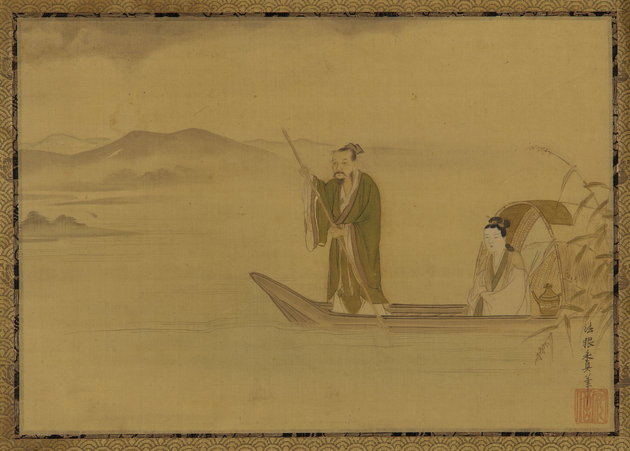 Homme et femme chinois dans un bateau, période Edo, milieu du 17e siècle - Kano Yasunobu