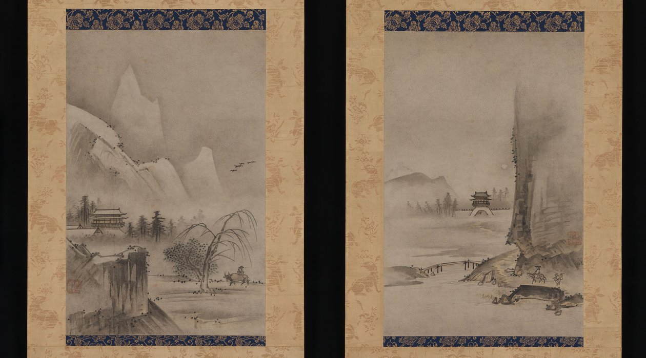 Deux vues des Huit Vues des rivières Xiao et Xiang, début du 16e siècle - Kantei