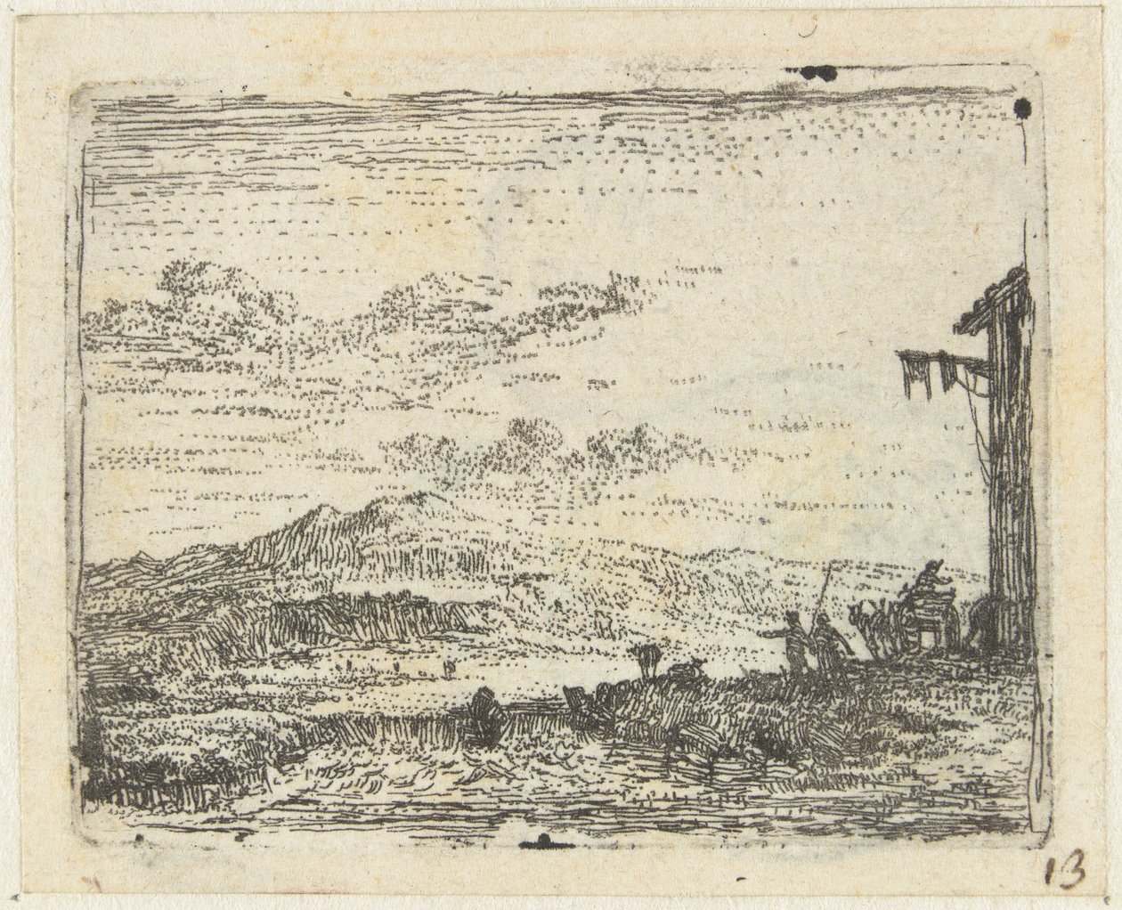 Paysage italianisant avec chariot près d