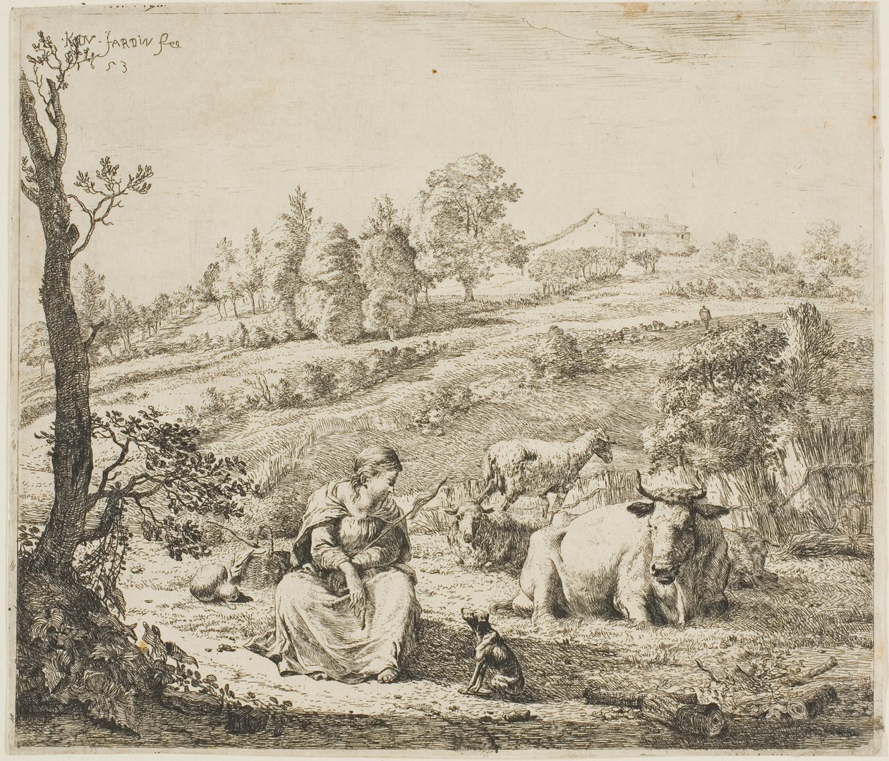 Une bergère parlant à son chien - Karel Dujardin