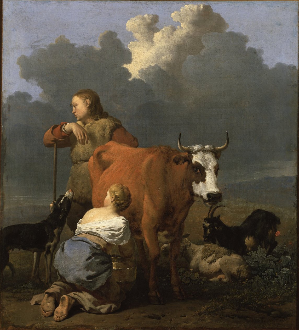 Jeune paysanne trayant une vache - Karel Dujardin