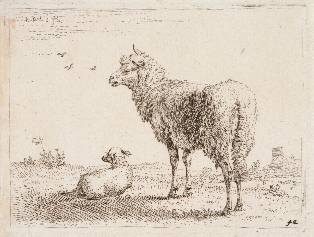 Brebis avec agneau - Karel Dujardin