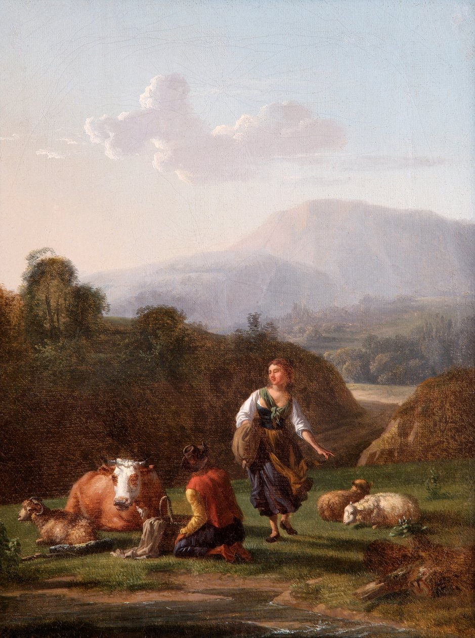 La rive du fleuve : Paysage avec figures et bétail - Karel Dujardin
