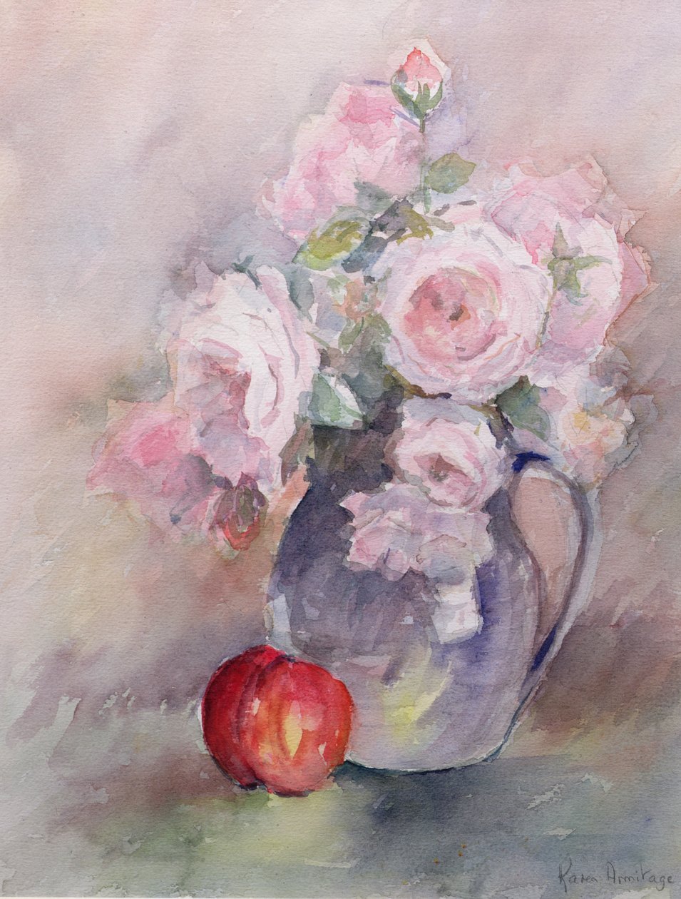 Roses roses dans un pichet bleu, 1994 - Karen Armitage