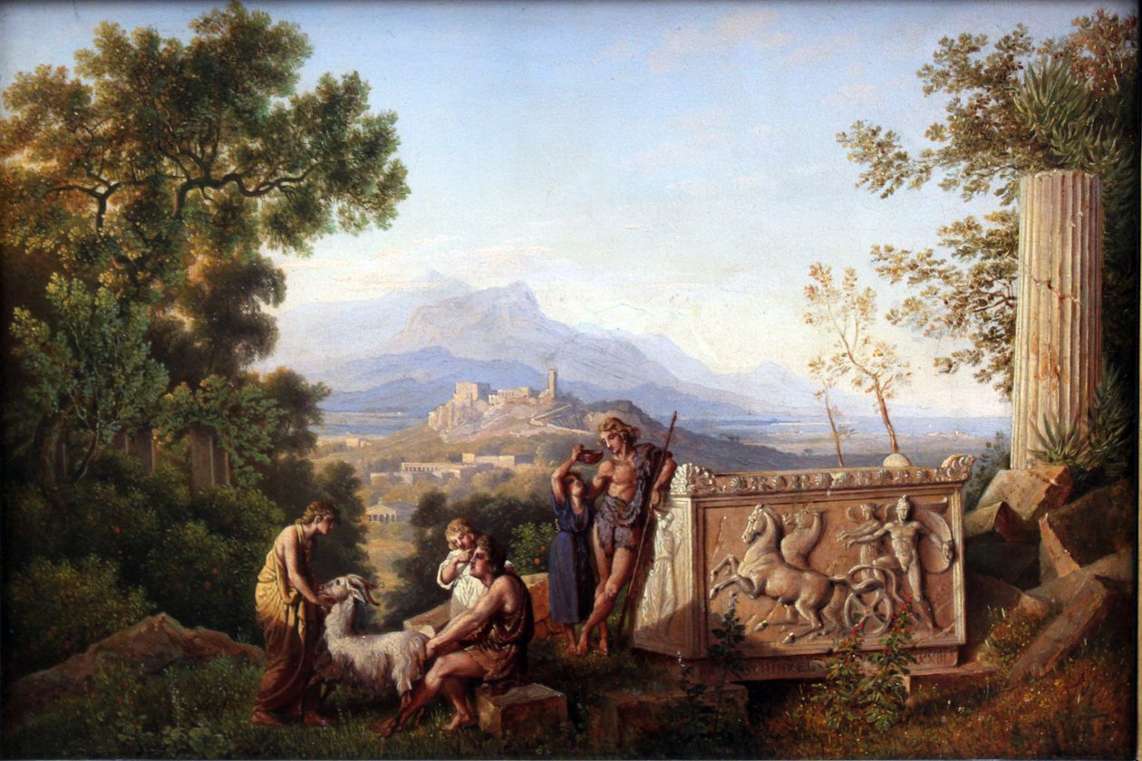 Paysage fantastique grec avec berger au repos - Karl Friedrich Schinkel