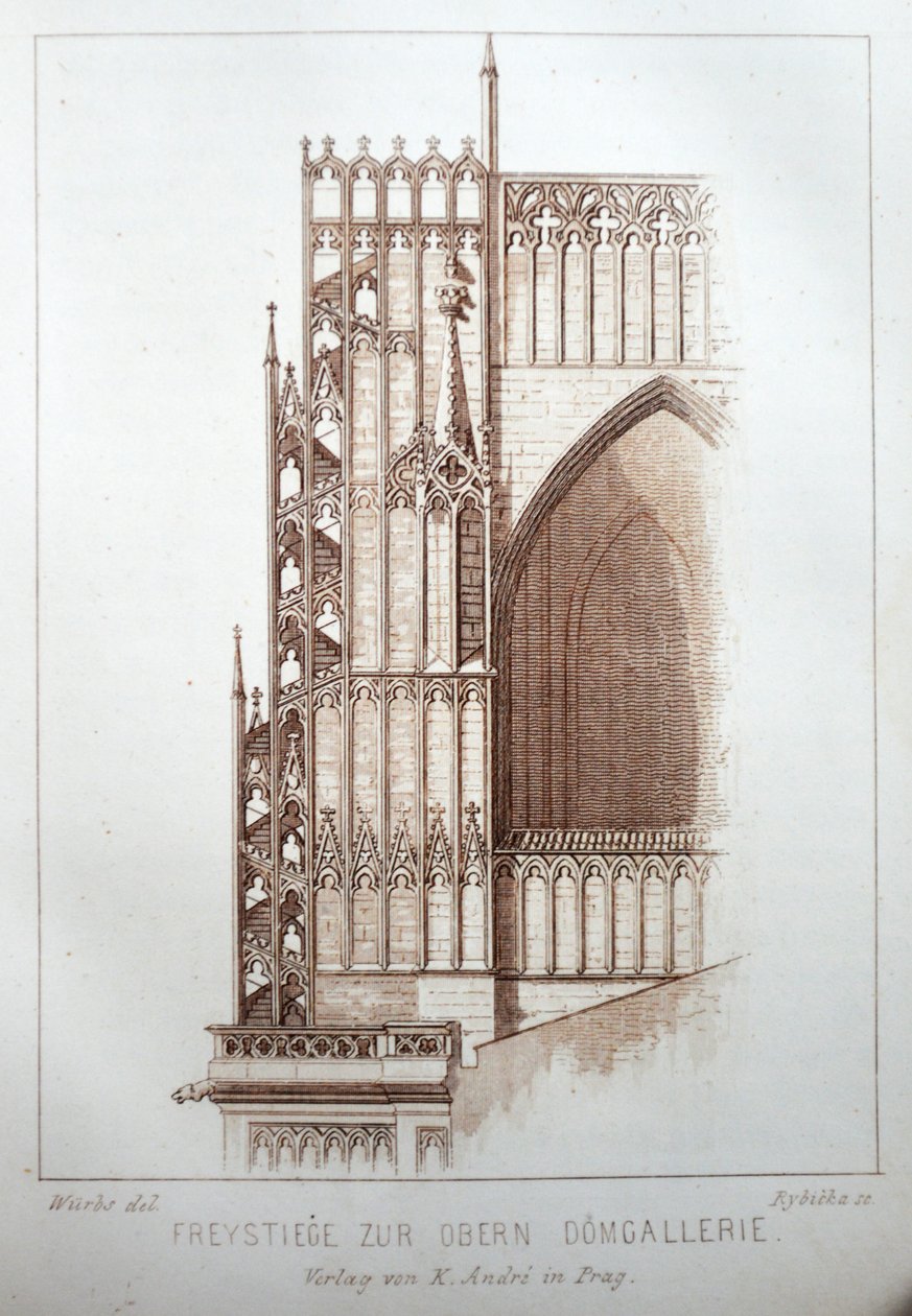 Illustration du livre Der Dom zu Prag de 1858, montrant la galerie de la cathédrale Saint-Guy - Karl Wurbs