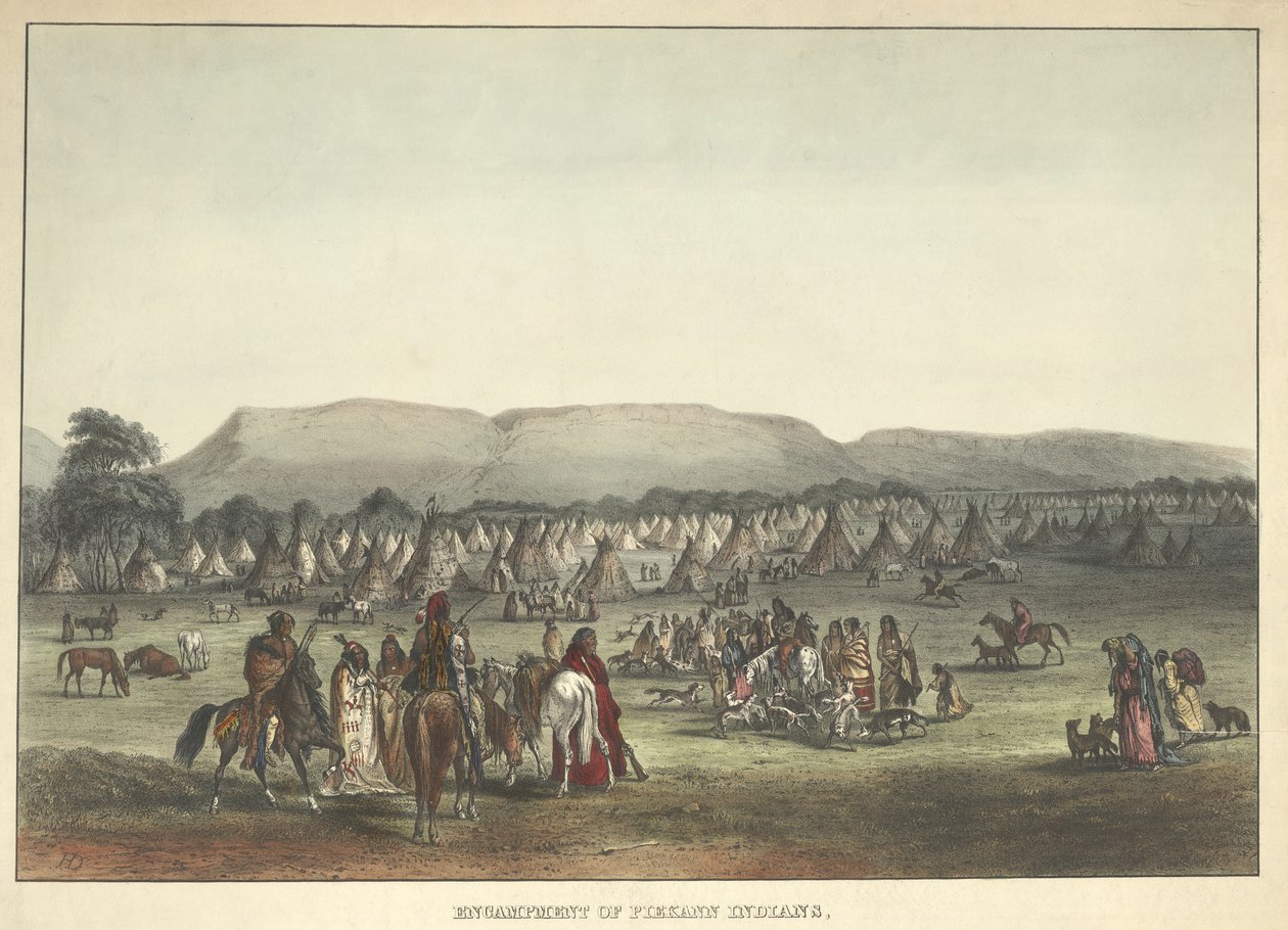 Campement des Indiens Piekann, pub. 1842 - Karl Bodmer