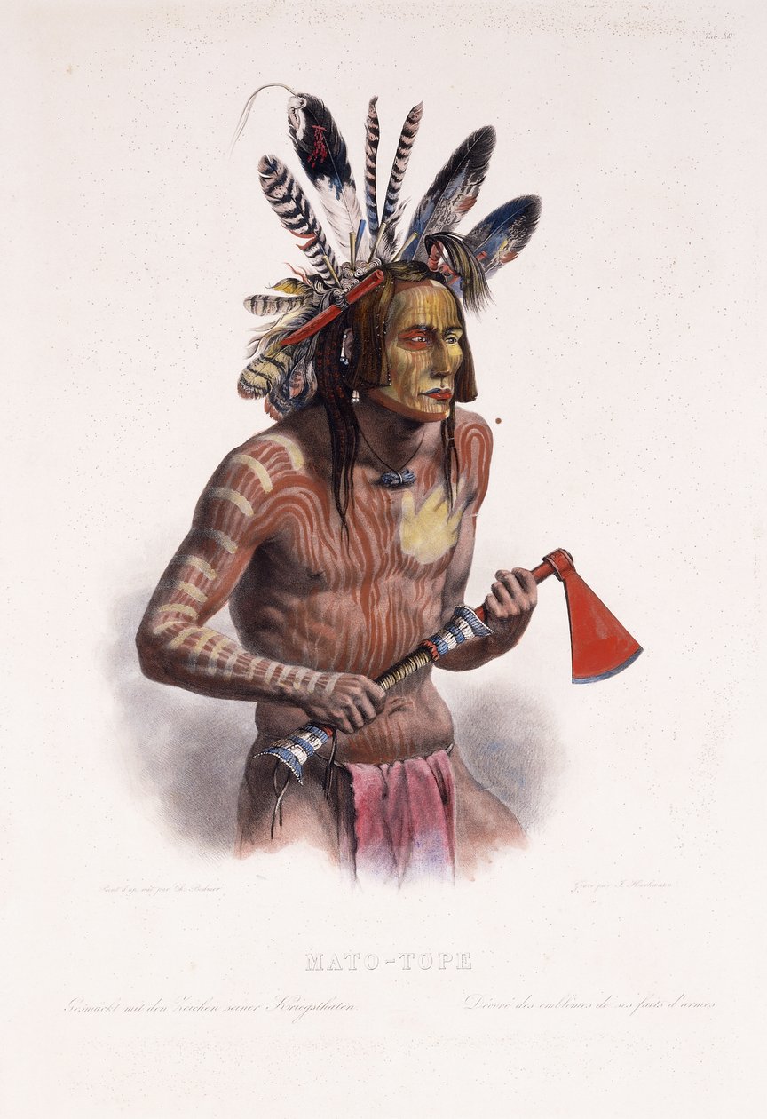 Mato-Tope, paré des insignes de ses exploits guerriers, 1844 - Karl Bodmer
