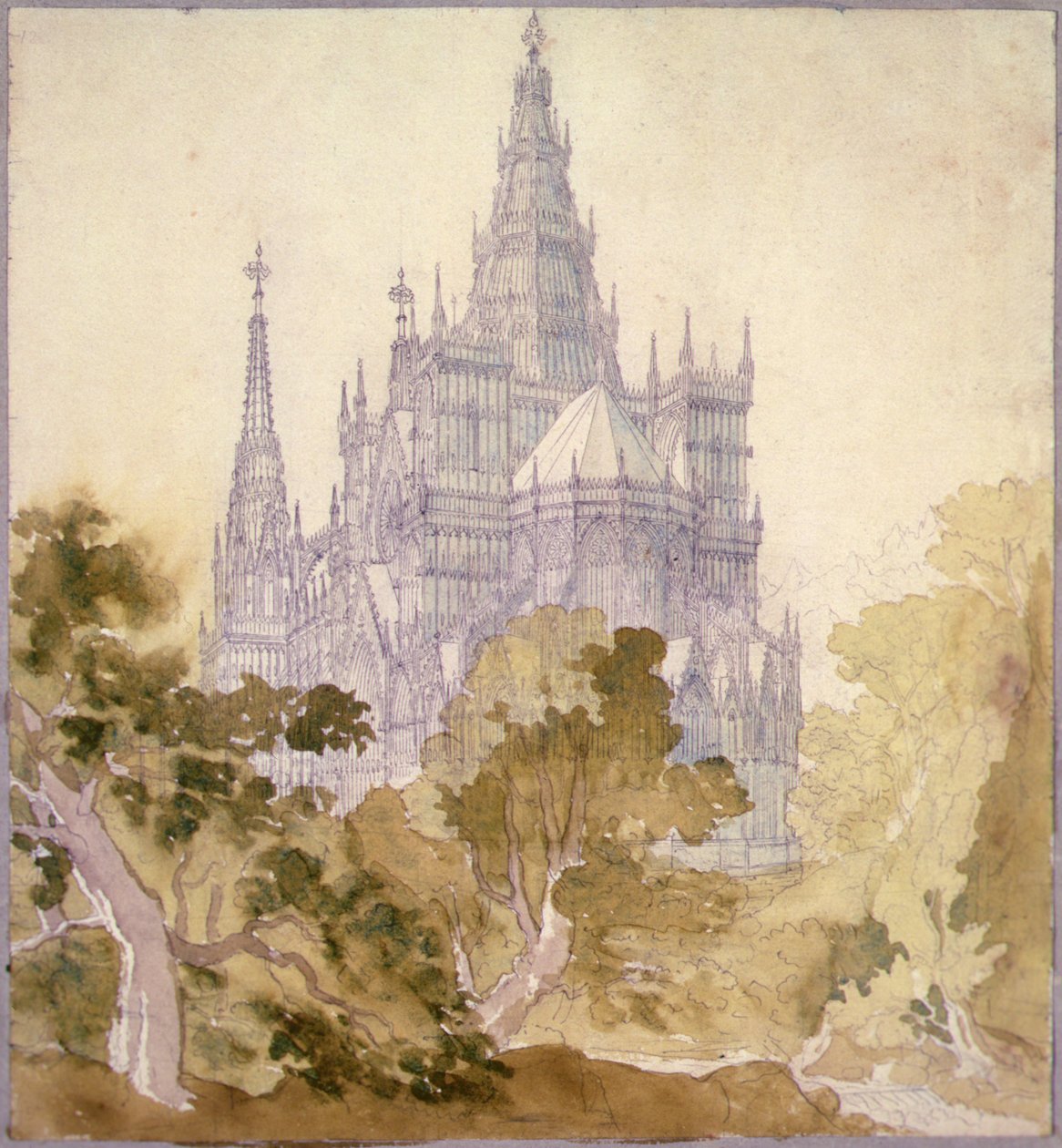 Paysage boisé avec une église gothique - Karl Friedrich Schinkel