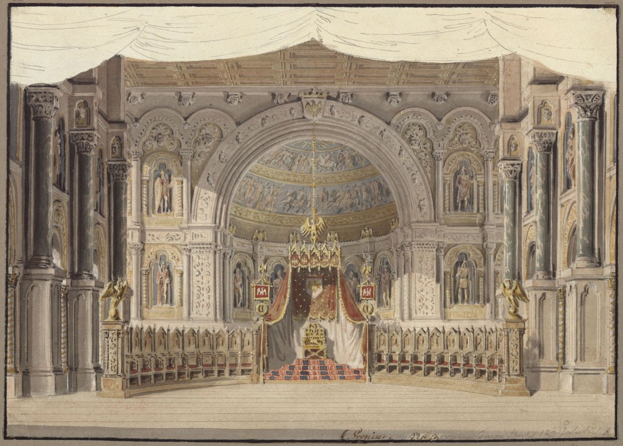 Agnes von Hohenstaufen. Opéra de Gaspare Spontini. Esquisse du premier décor. Salle de l