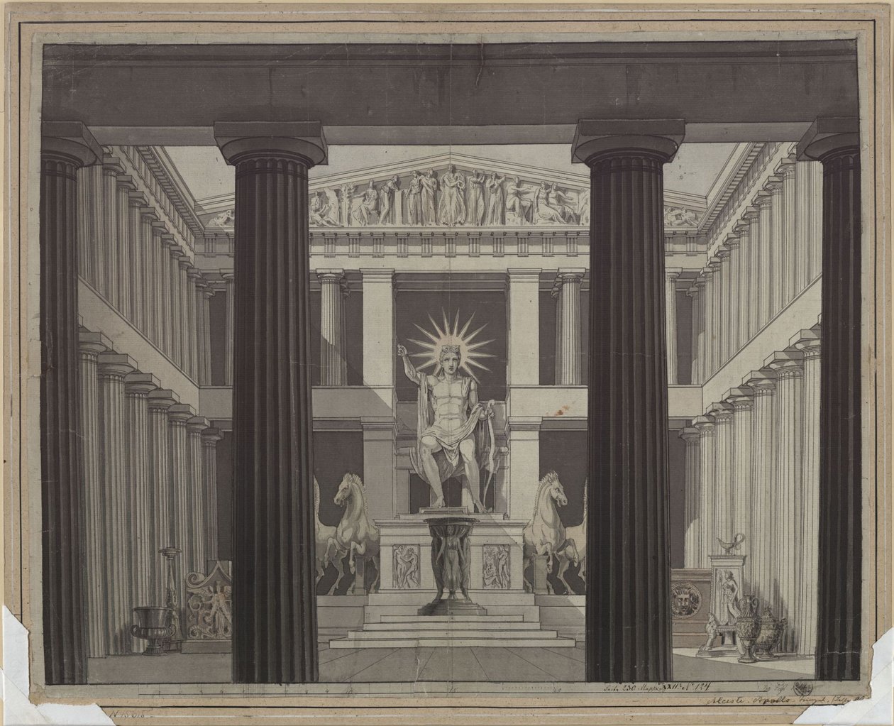 Alceste. Opéra de Christoph Willibald Gluck. Esquisse du deuxième décor. Intérieur du temple d