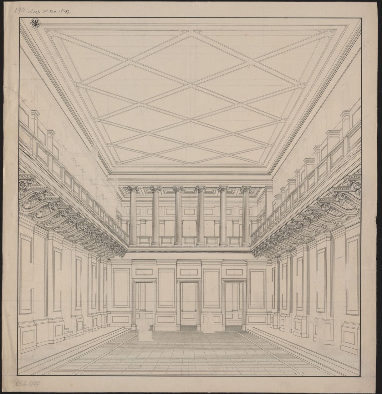 Berlin. Schauspielhaus sur le Gendarmenmarkt, salle de concert. Vue - Karl Friedrich Schinkel