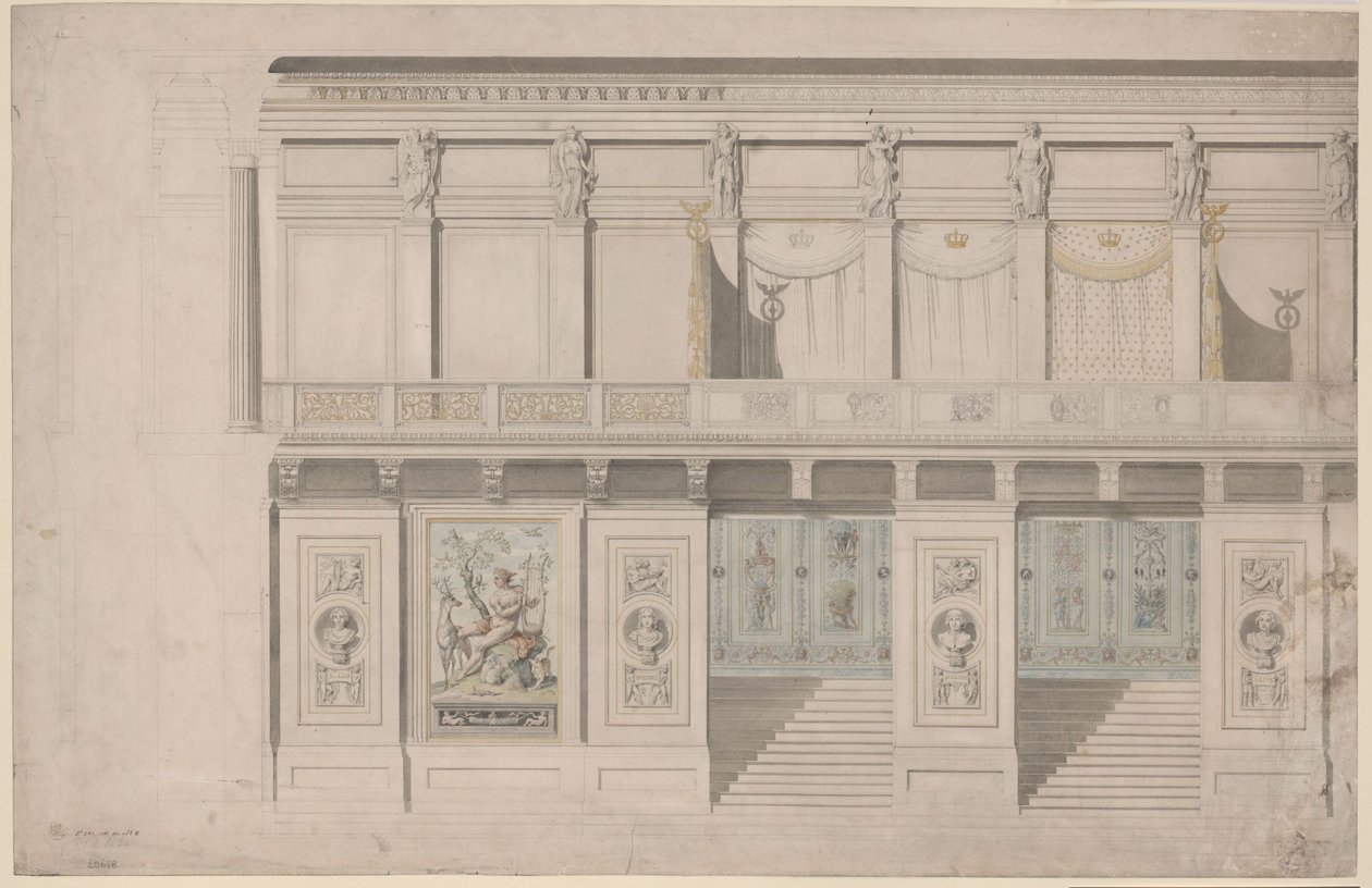 Berlin. Théâtre du Gendarmenmarkt, salle de concert. Vue en élévation du mur longitudinal - Karl Friedrich Schinkel