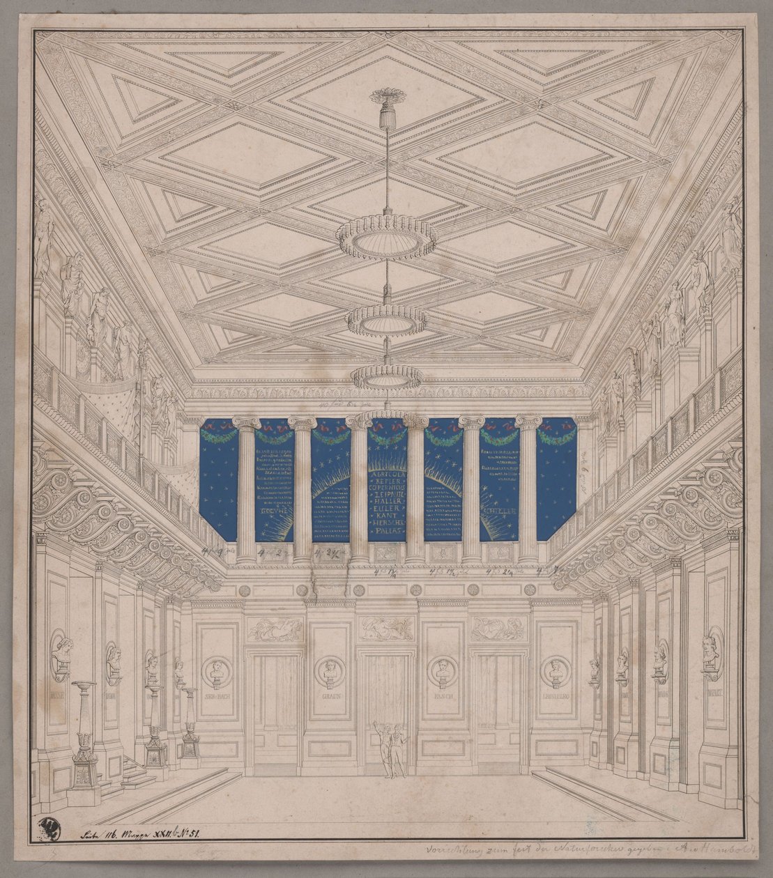 Berlin. Théâtre du Gendarmenmarkt, salle de concert.  Décoration pour la fête des naturalistes - Karl Friedrich Schinkel