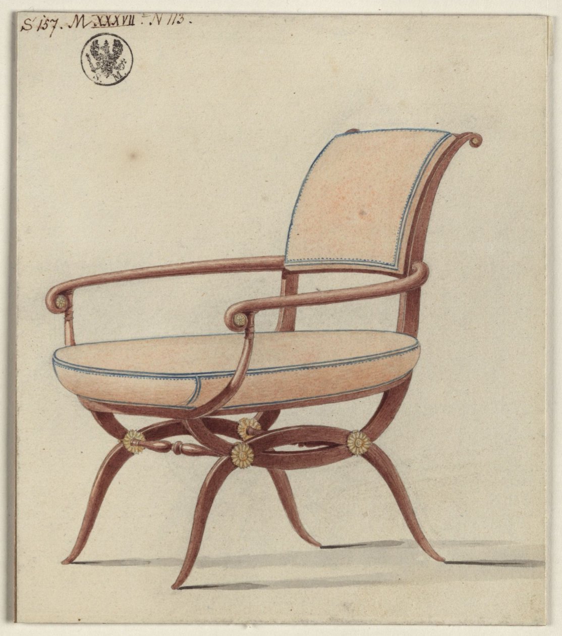 Berlin, Unter den Linden. Palais royal, chambre chamois de Frédéric-Guillaume III. Projet pour un fauteuil - Karl Friedrich Schinkel