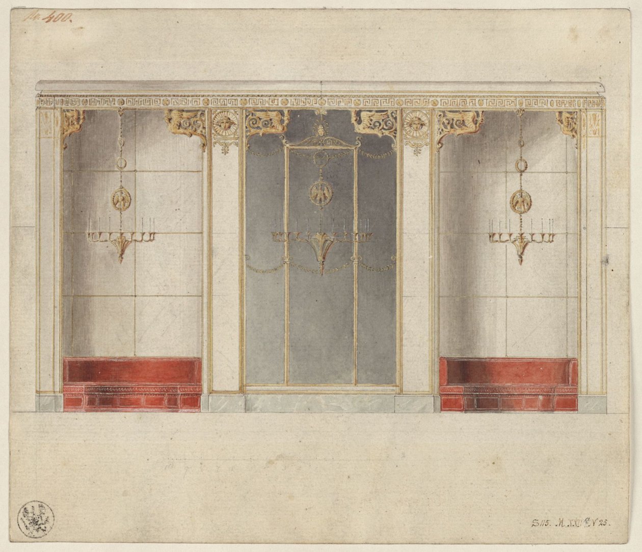 Berlin, Wilhelmstraße 102. Palais du prince Albrecht de Prusse, projet de la salle de marbre - Karl Friedrich Schinkel
