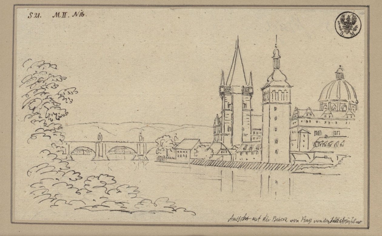 Vue sur le pont Charles à Prague, avec la tour du pont de la Vieille Ville et la coupole de l
